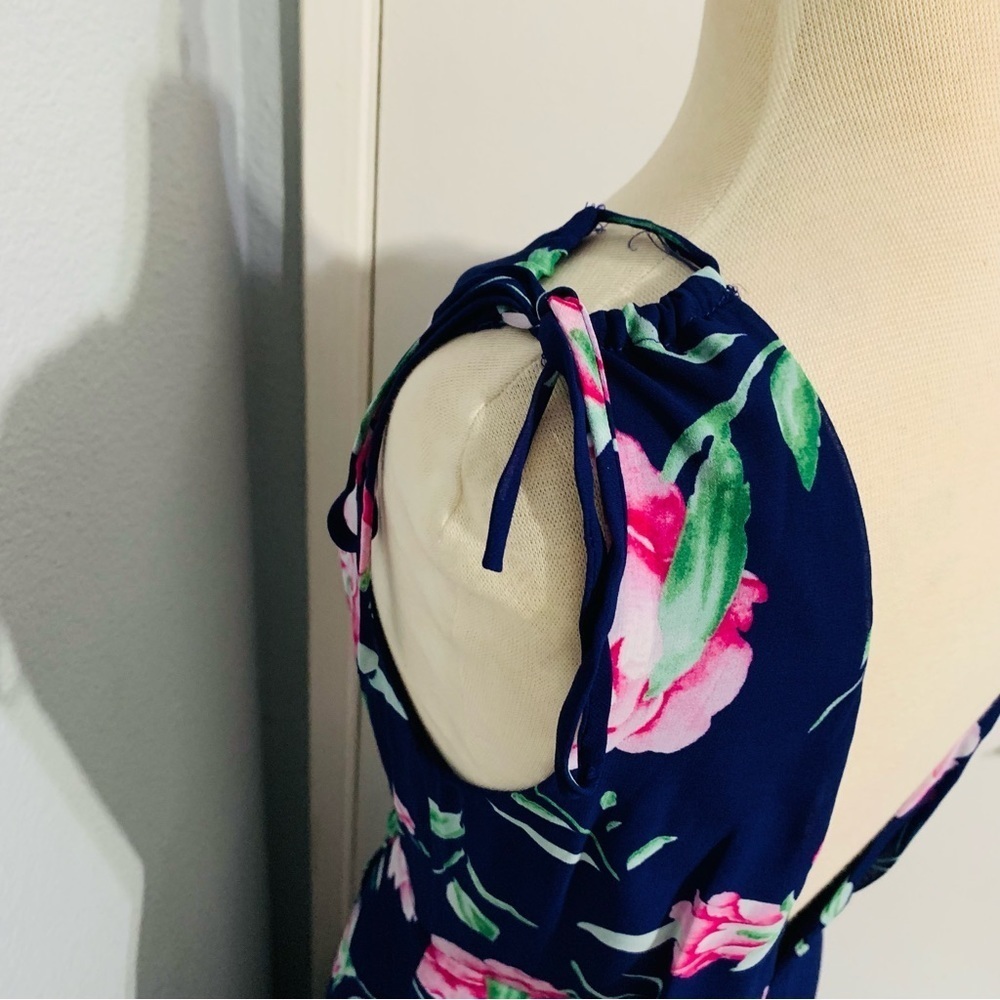 Lulu’s New V-Neck Sleeveless Navy Floral Print Maxi Prom Bridesmaid Dress Size M - Picture 8 of 16